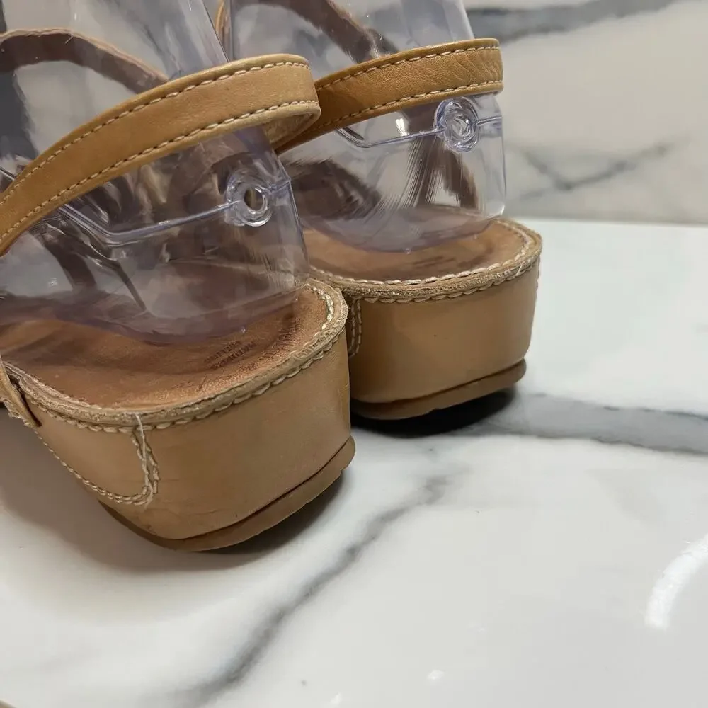 Gabor Womens Tan Leather Low Wedge Sandals US Sz 9 Strappy Comfort Festival Boho